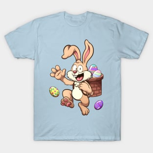 Happy Easter Bunny With Basket Full Of Easter Eggs T-Shirt